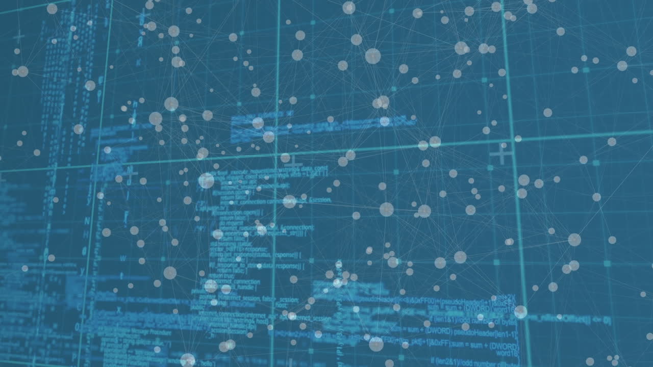 animación del procesamiento de datos sobre moléculas en espacio azul