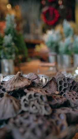 christmas decor and dried flowers display