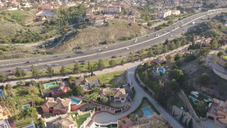 Drone-view-of-the-accommodation-residences-of-the-port-city-of-Malaga-in-Spain