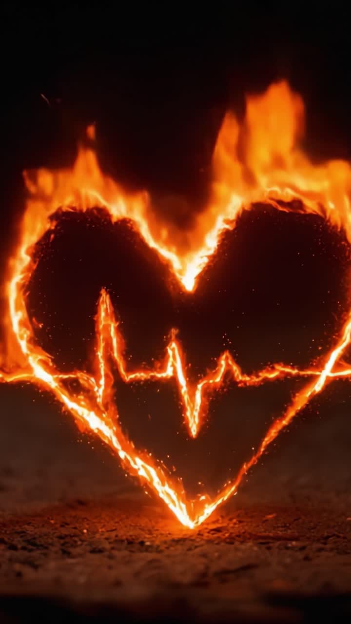 Uno spettacolo ipnotizzante di passione illuminata dalla fiamma: un simbolo a forma di cuore avvolto nell'energia del fuoco e nel ritmo della vita, che cattura l'essenza dell'amore e della vitalità.