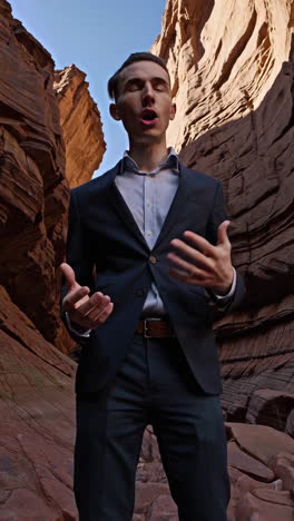 businessman in a canyon
