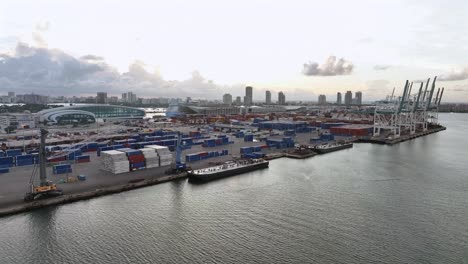 aerial view of miami port and city skyline