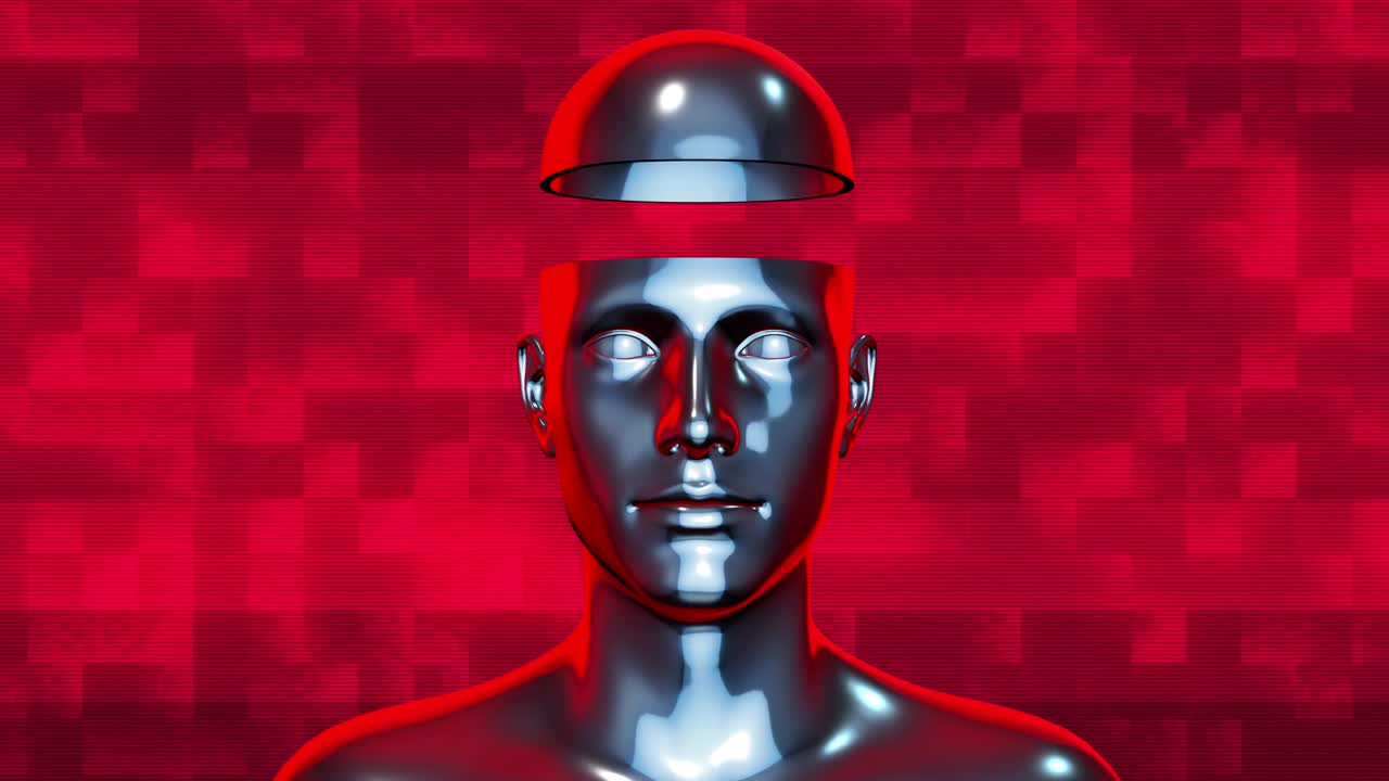 arte de movimiento retro futurista creativo. cuerpo humano de metal cromado abstracto con forma de holograma en fondo negro. moda moderna brillante animación 3d. concepto tecnológico digital vívido hombre o mujer.