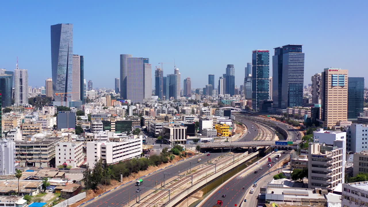 Tel Aviv Cityscape with Modern Skyscrapers and Highway