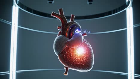 3d model of a human heart with electrical stimulation