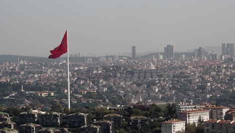 istanbul cityscape with turkish flag