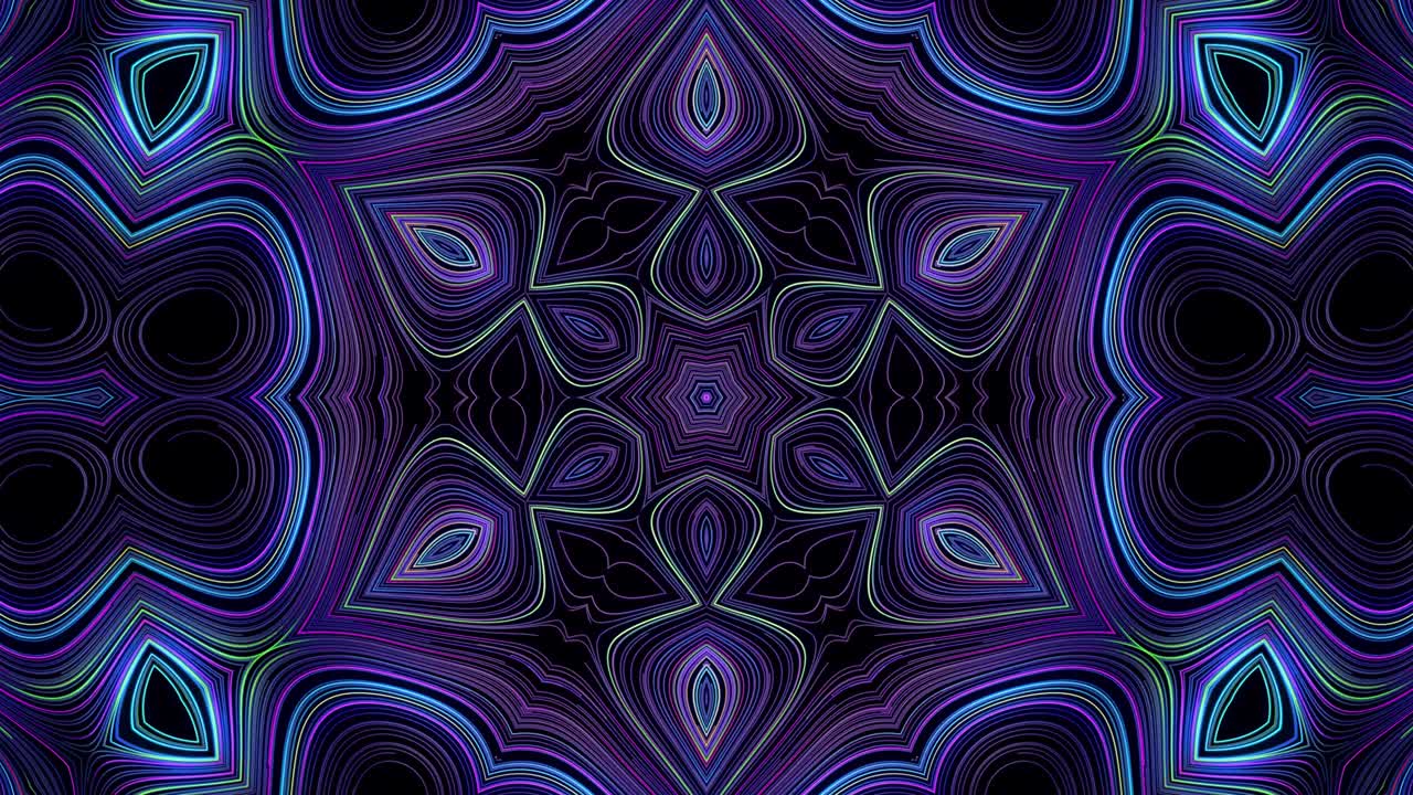 4k abstract looped bg with flashing lines pattern like symmetrical radial ornament on plane like light bulbs or garland of lines. Luma matte as alpha. Kaleidoscopic structure with neon flash lights.