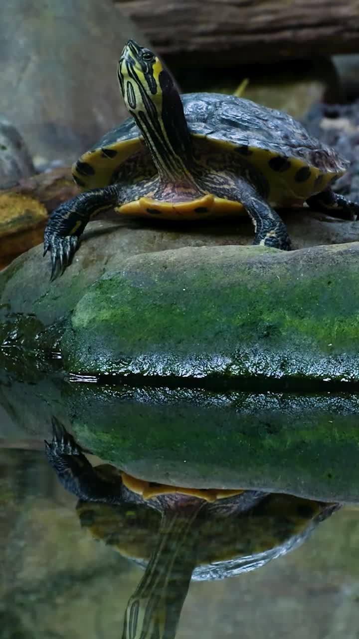 Turtle on a rock with reflection