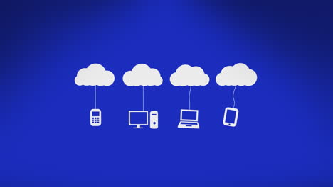 animation of digital clouds with electronic devices over blue background
