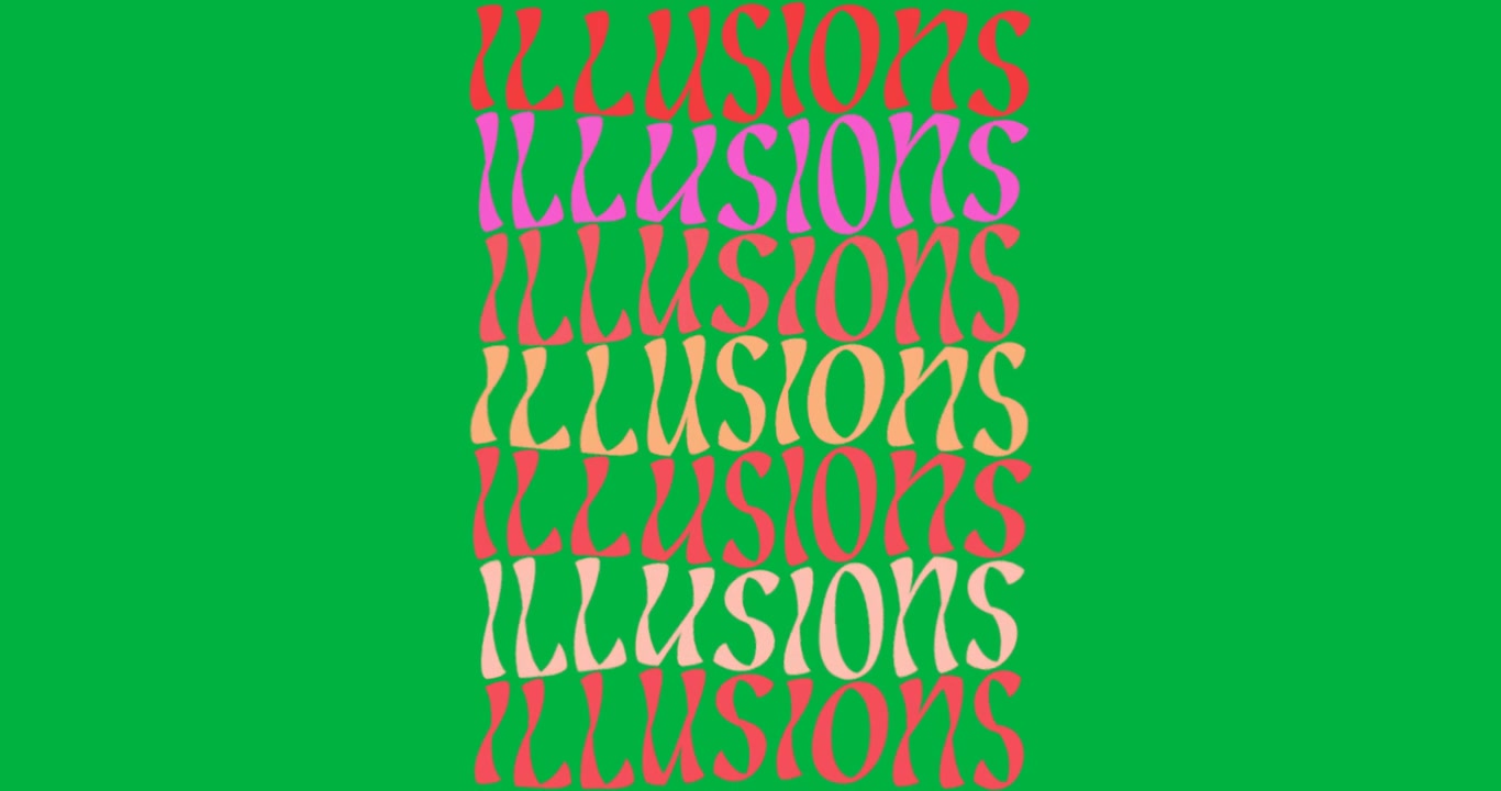 Designers exploring text pattern on transparent background, showcasing color shift illusions