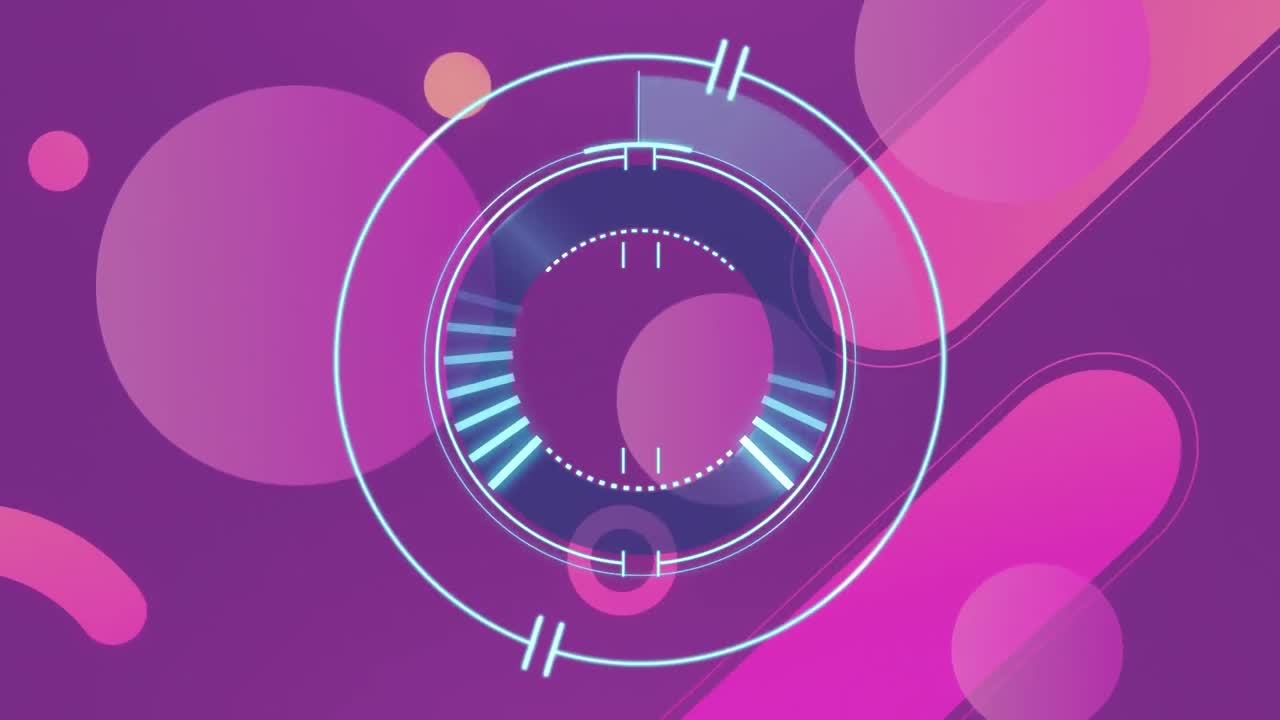 animación de círculos de carga sobre las bengalas de la lente y las barras contra un fondo púrpura