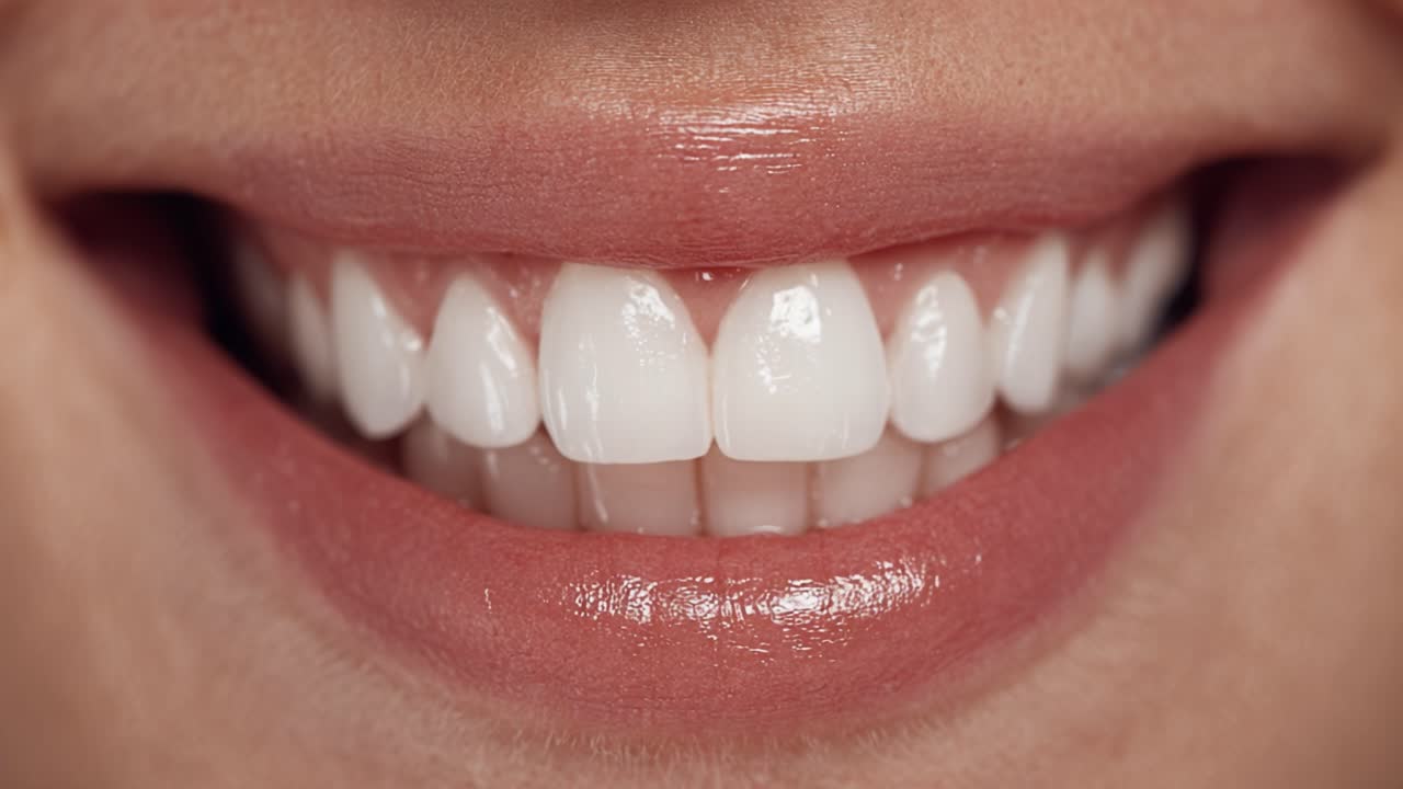 Captivating Smile Showcase: Emphasizing Perfectly Aligned White Teeth and Gleaming Lips in a Joyful Expression