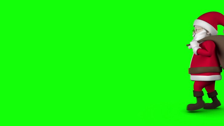 Cartoon Santa walking on green background