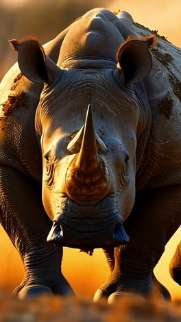running rhinoceros in golden sunset