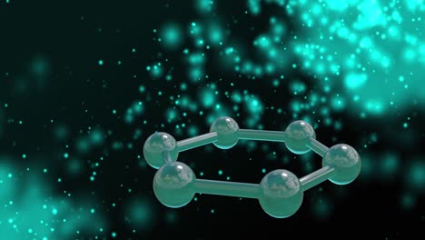 Animation-Von-3D-Mikromolekülen-über-Leuchtenden-Flecken-Auf-Schwarzem-Hintergrund