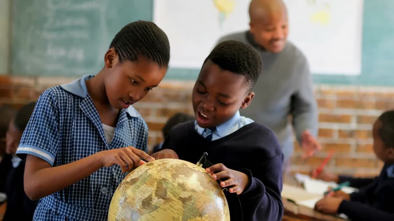 escolares que usan el globo en el aula 4k