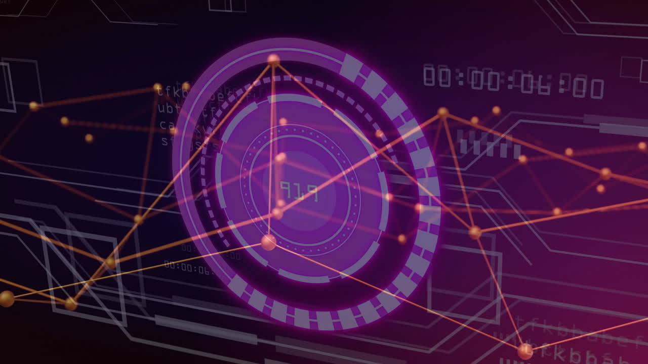 Animation of digital data processing with connections over circuit board
