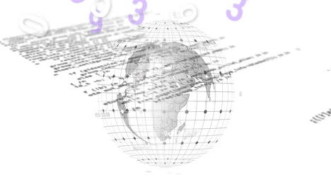 animation of globe over data processing on white background