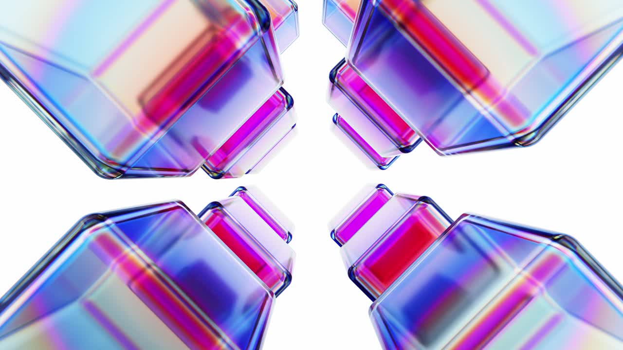 Cubos Holográficos Abstratos Girando em Fundo Branco