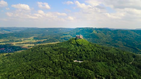 Hohenzollern-Castle,-Germany.-Aerial-FPV-drone-flights.