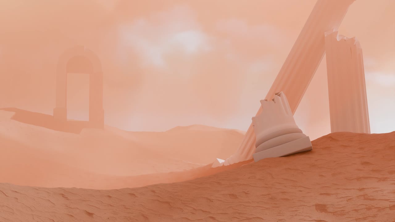 Surreal Desert Landscape with Architectural Ruins
