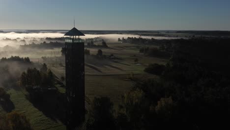 drone aerial view of birstonas observation tower, lithuania