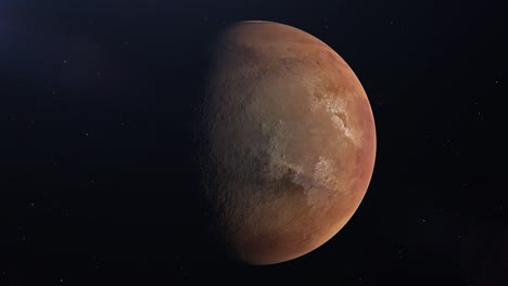 planeta marte. vista desde el espacio. marte gira lentamente. una gran superficie del planeta está iluminada por el sol. 4k