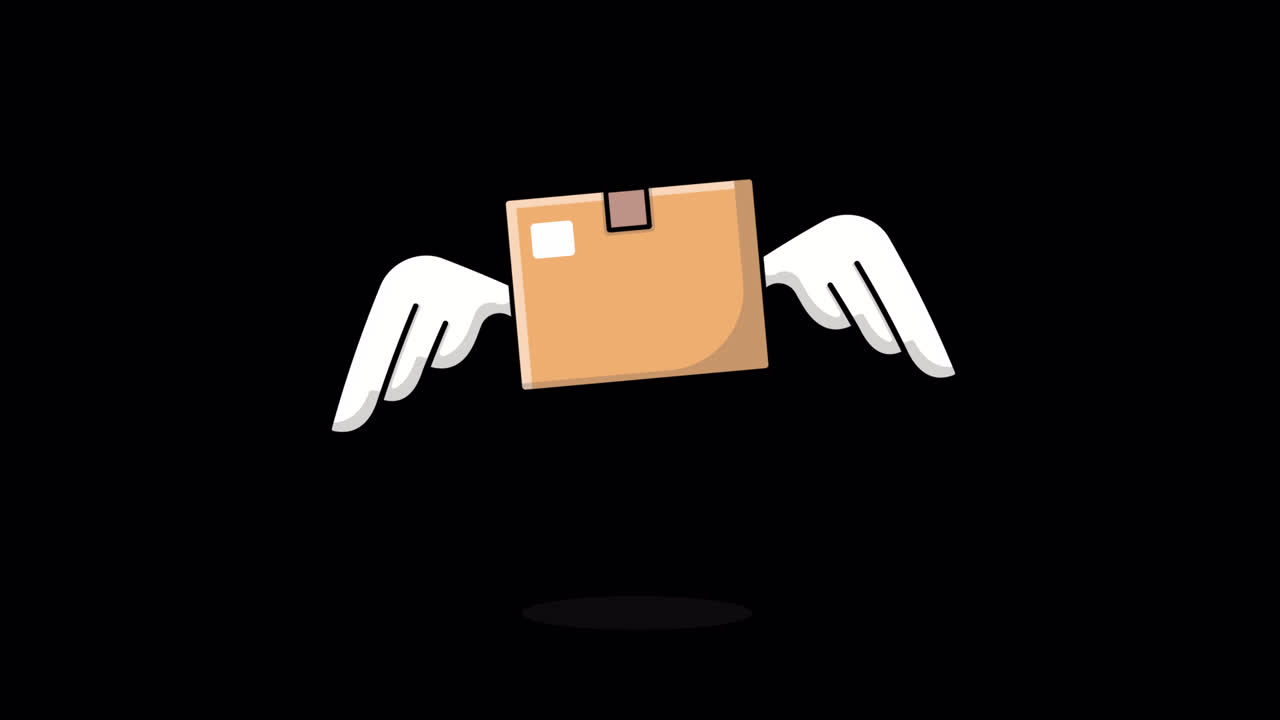 Animated Flying Cardboard Box on Black Background