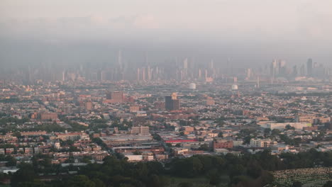 Aerial view of New York City on a humid summer morning