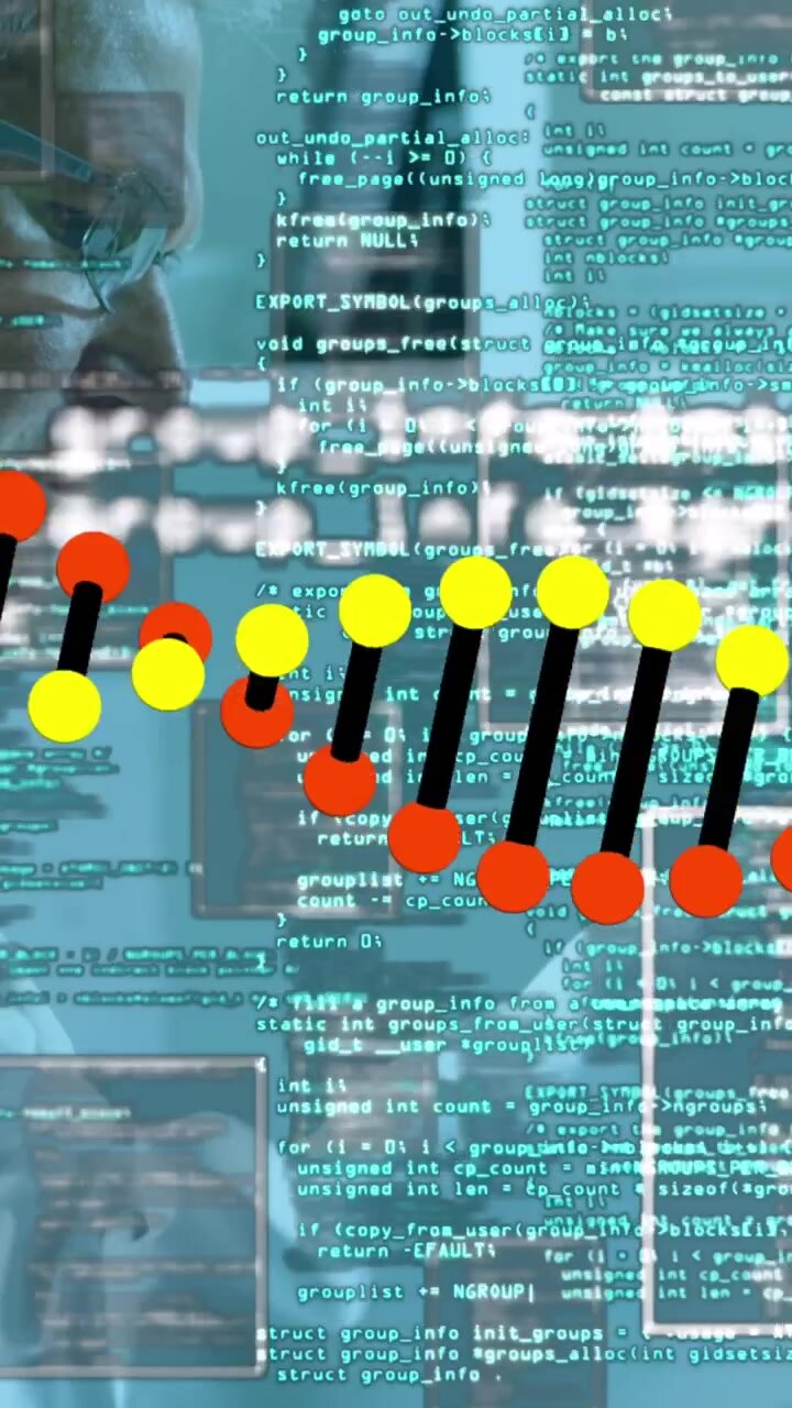Animazione di elaborazione dati scientifici su scienziato in laboratorio