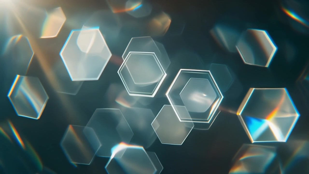 Flares de Luz Bokeh Hexagonais Abstratos em Fundo Escuro