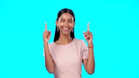 Face,-mockup-and-Indian-woman-pointing