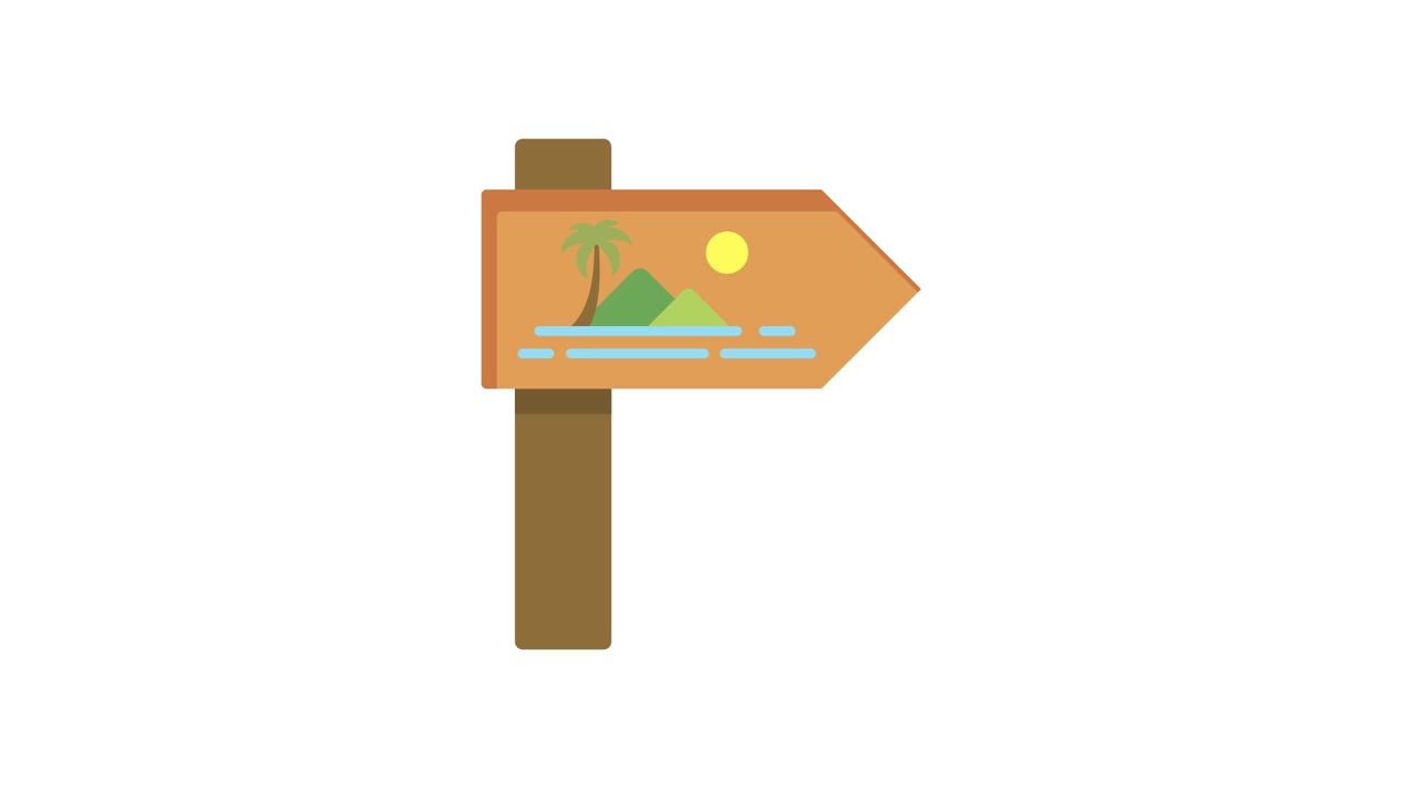 Animated Wooden Signpost Pointing to a Tropical Island