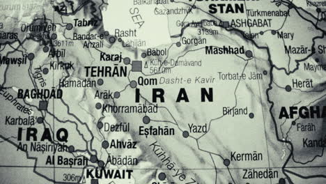 close-up of a vintage map showing iran and surrounding middle eastern countries