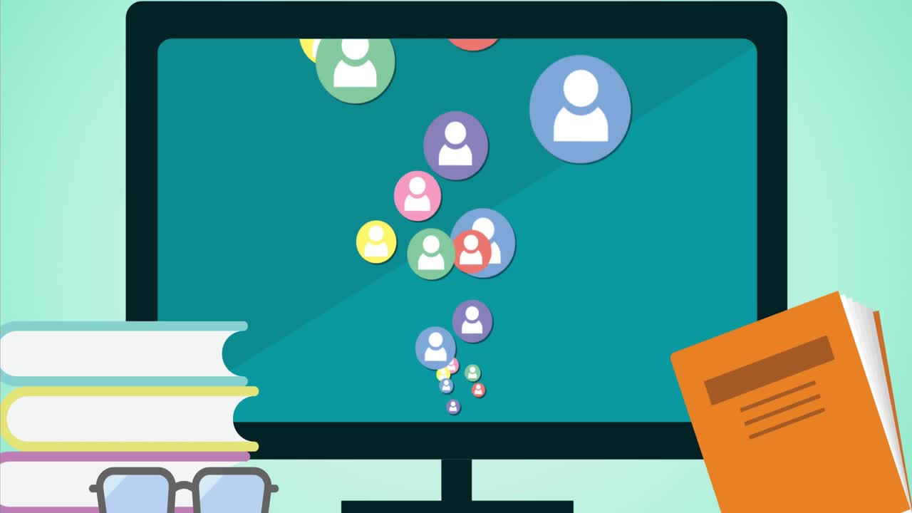 Animation of media icons over office