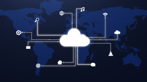 cloud computing network over world map