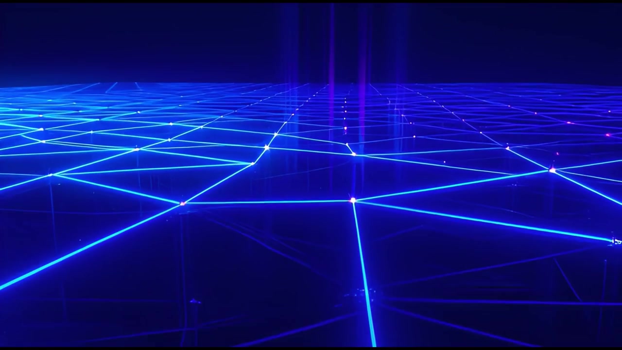 Griglia di rete digitale astratta con linee e nodi blu luminosi