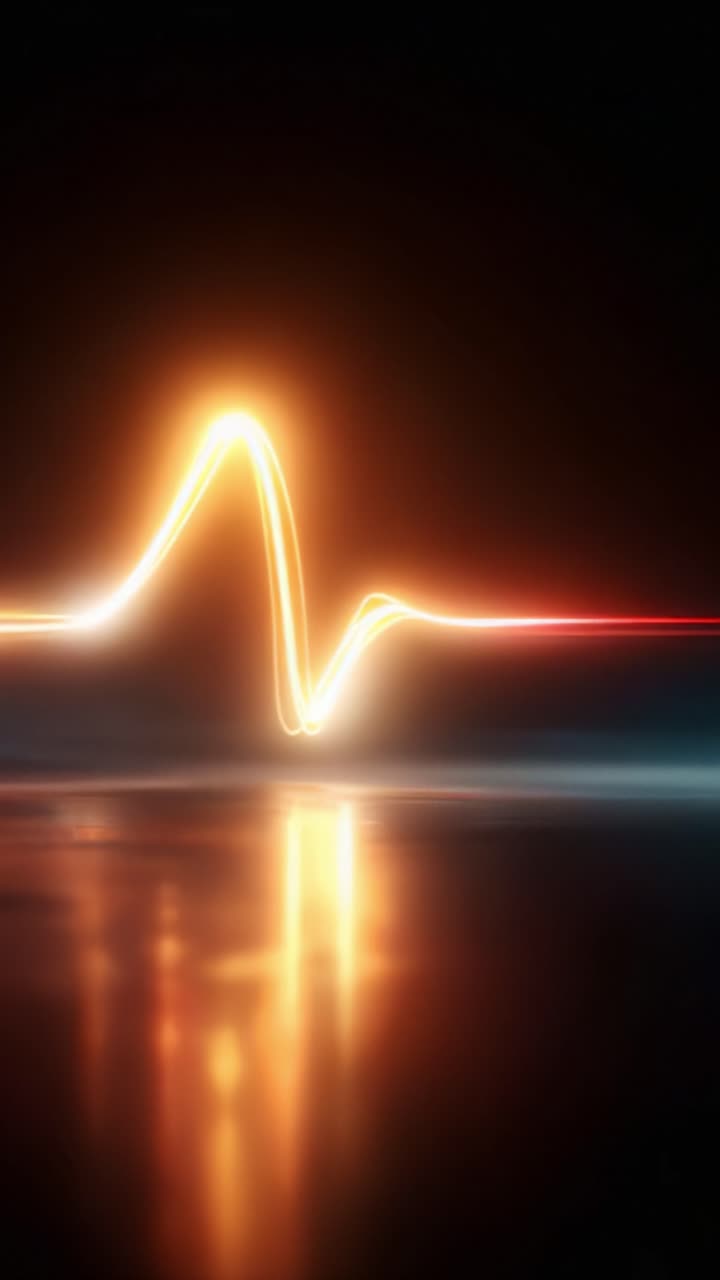 Dynamic Light Wave with Pulsing Energy Patterns and Reflective Surface Creating an Aesthetic Visual Representation of Movement and Rhythm in a Dark Environment