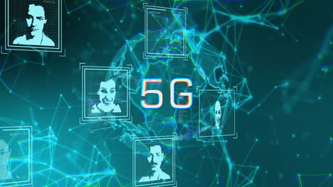 animación de texto 5g a través de la red digital y retratos en todo el mundo