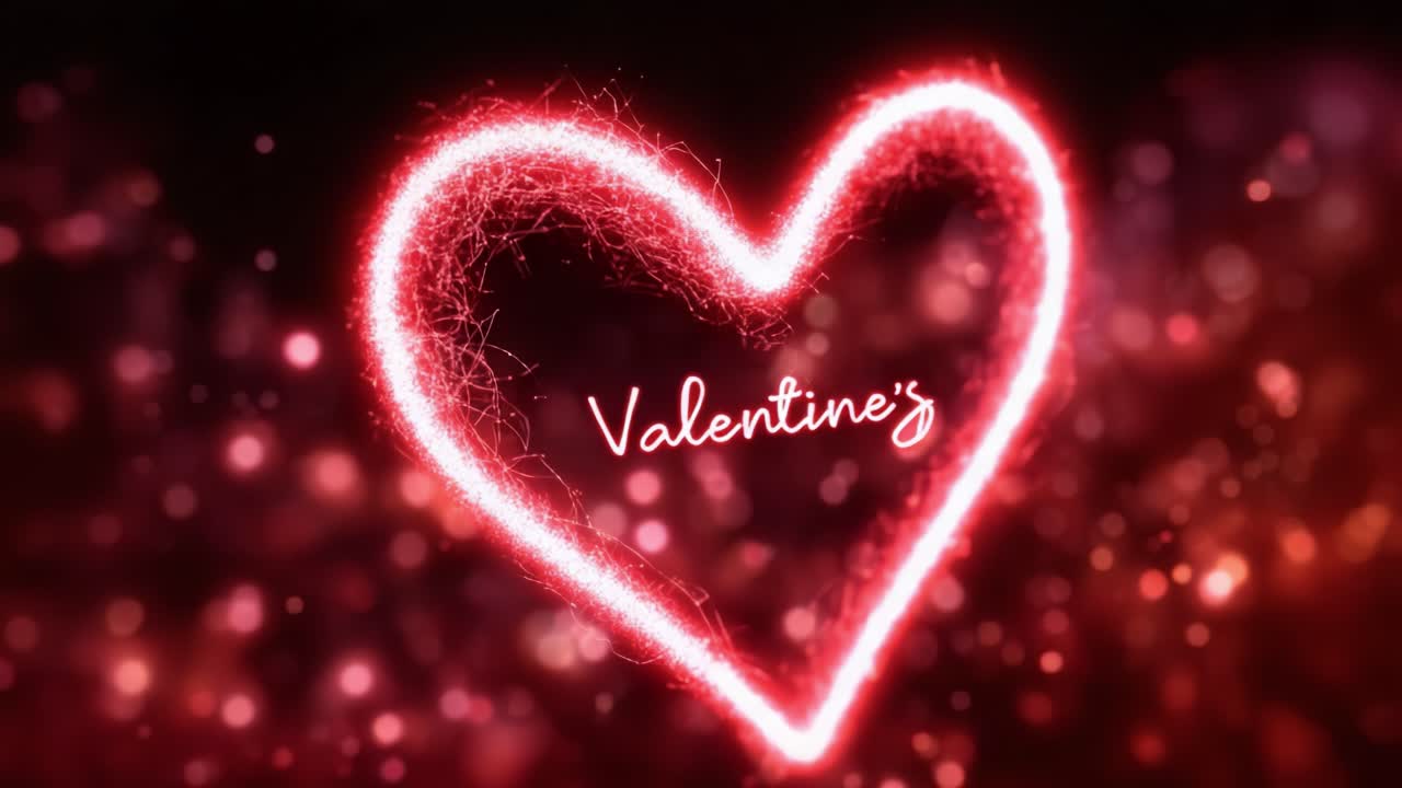 A Beautiful Sparkling Heart Design for Valentine's Day, Featuring Blurry Lights and an Elegant Script, Perfect for Celebrations of Love and Affection