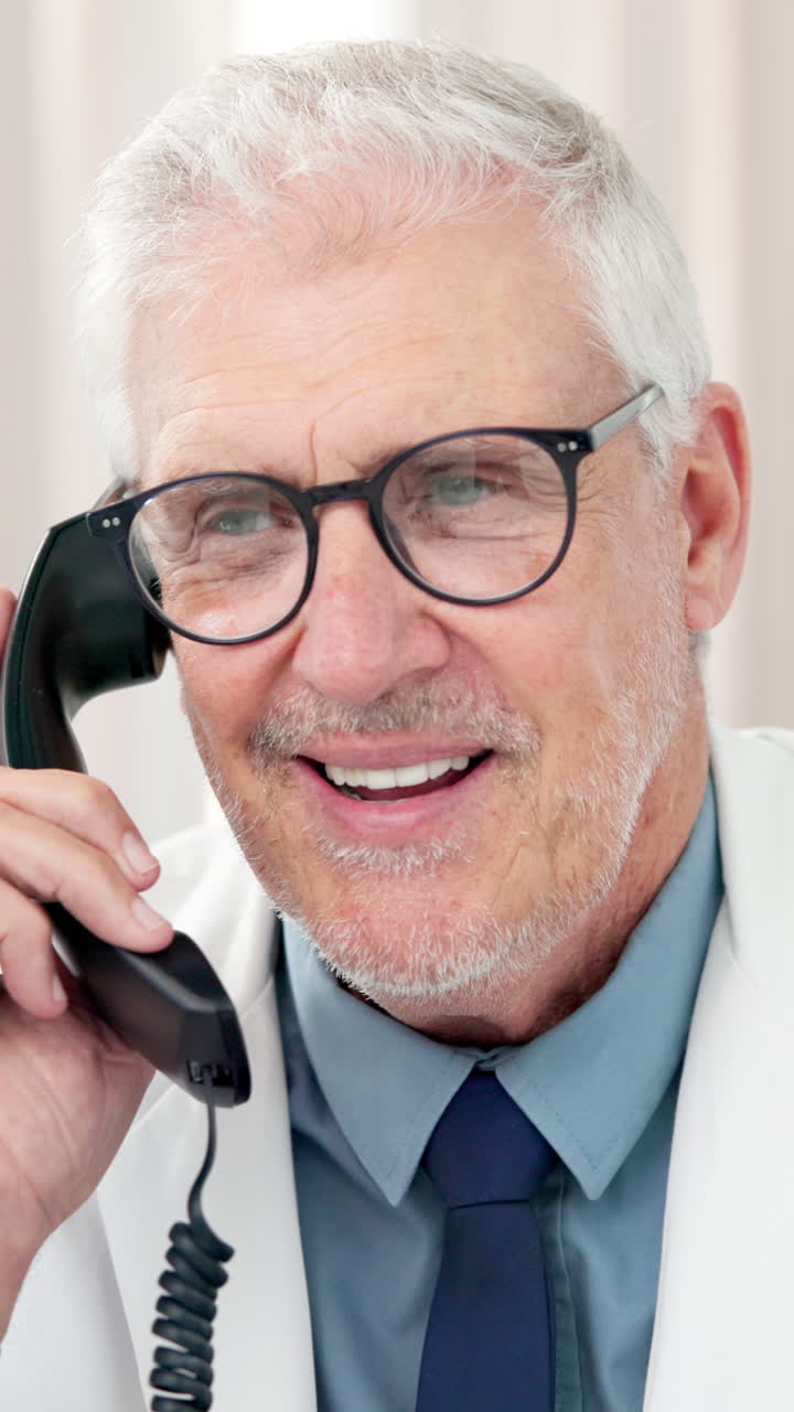 Professional Senior Doctor Talking on Phone and Smiling