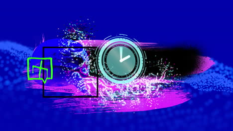 animación de reloj en movimiento sobre formas coloridas sobre fondo azul