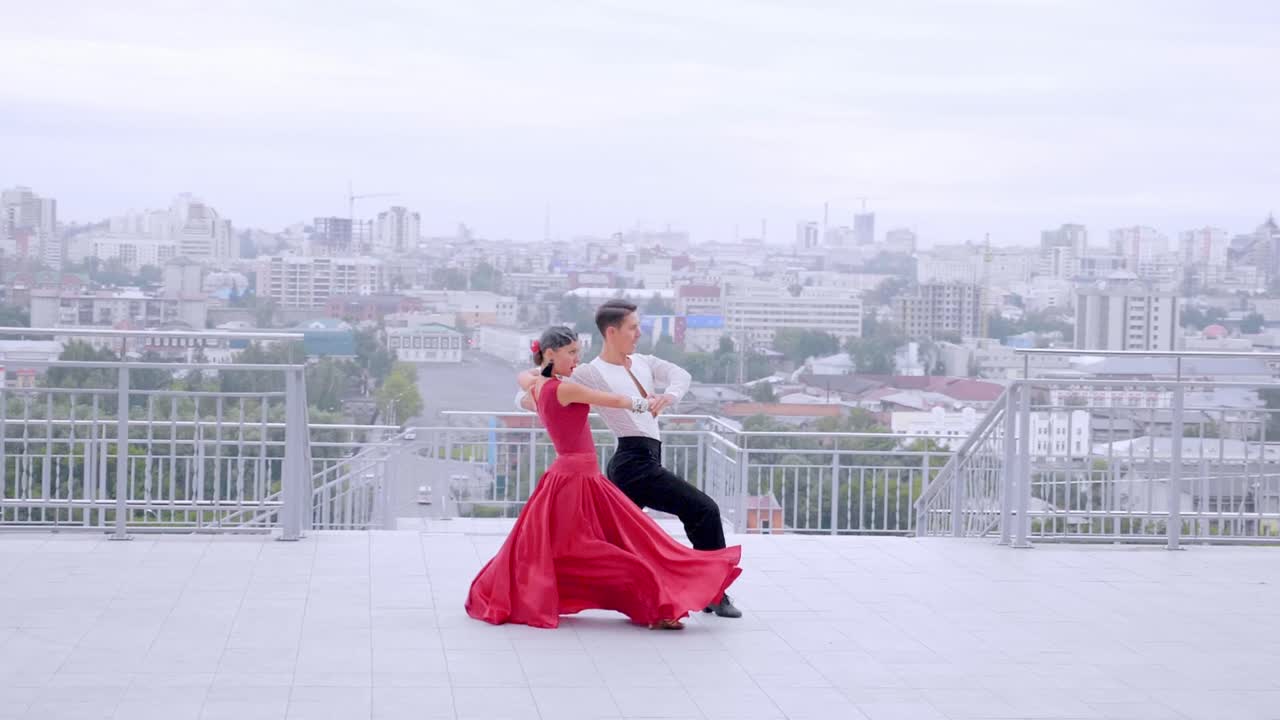 Couple Dancing Ballroom on Rooftop