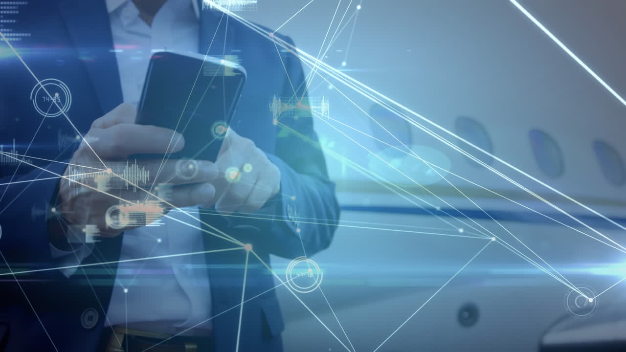 전화로 사업가와의 연결의 글로벌 네트워크의 애니메이션