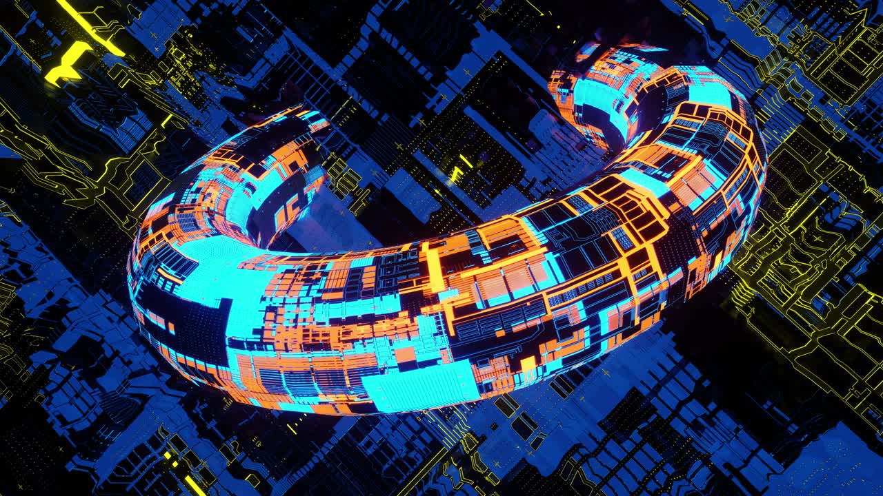 우주에서 추상적인 sf 충돌기의 루프 애니메이션