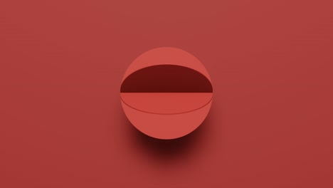 geometric shape rotates in random direction 3d rendering on red background. abstract simple seamless loop animation