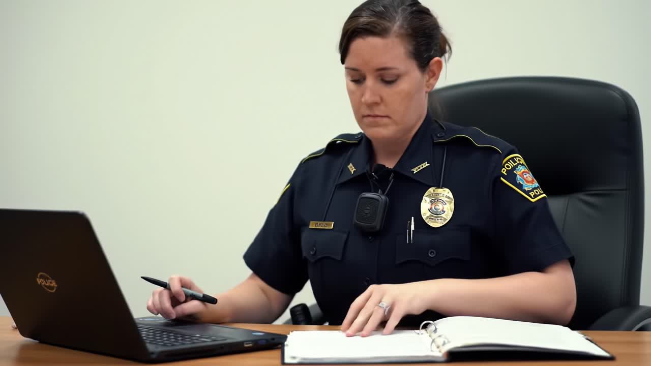 Police Officer Working at a Desk