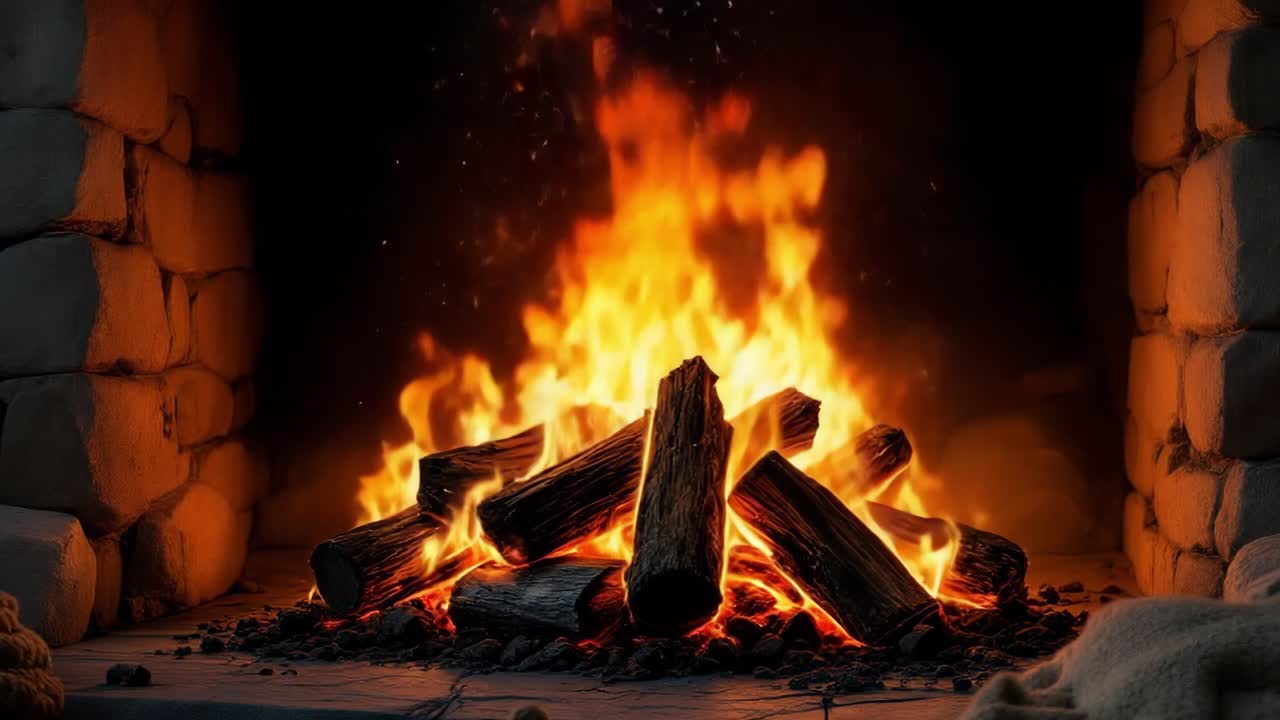 불타는 나무를 가진 아한 벽난로
