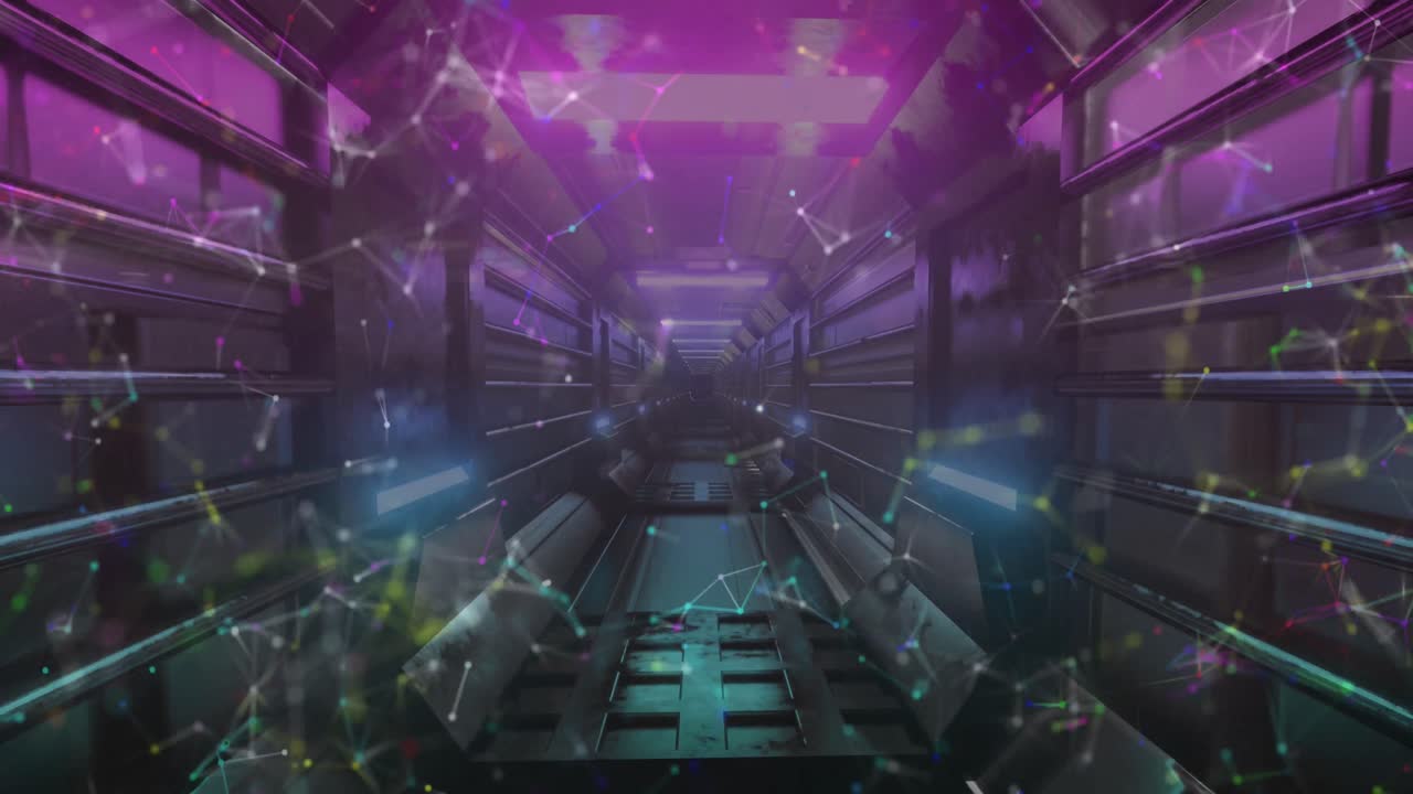 red de conexiones a través de un túnel de neón brillante en un patrón sin costuras