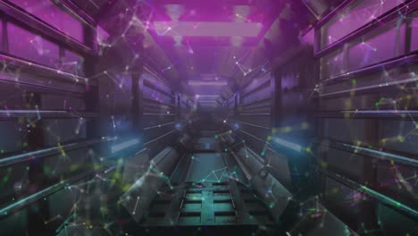 red de conexiones a través de un túnel de neón brillante en un patrón sin costuras